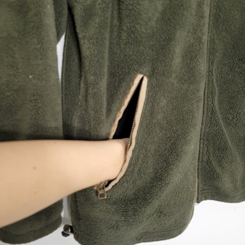 Vintage Olive Green Fleece Jacket with Tan Accents - Picture 9 of 13